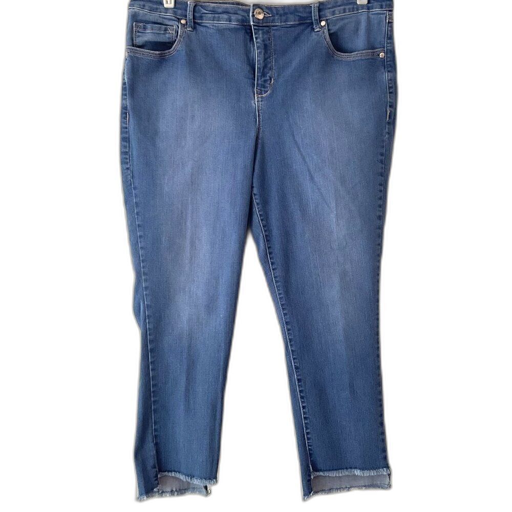 Gloria Vanderbilt Jordyn Slimming Crop Jeans 18W Frayed Hem Blue